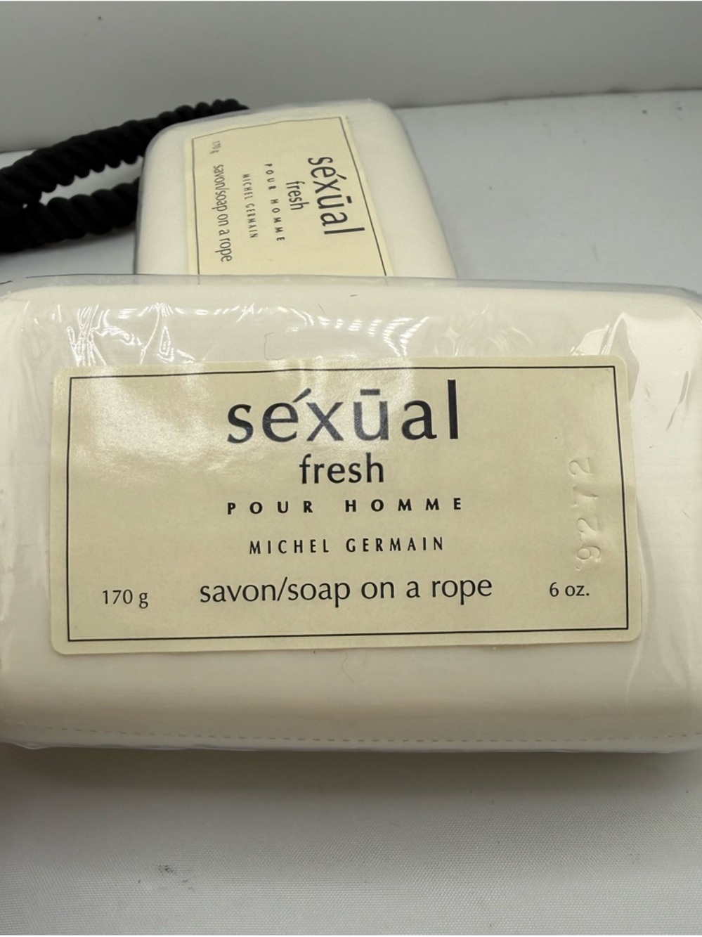 Two Séxūal Fresh Pour Homme White Soaps on a Rope by Michel Germain